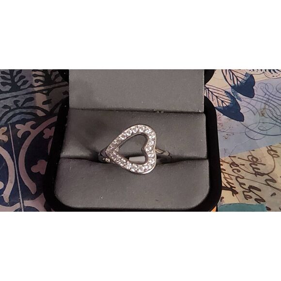 Sterling Jewelry - Open Pave Sim Diamond East West Heart Design Promise/Engagement Ring #8~925SS